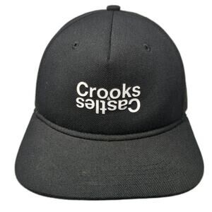 Crooks & Castles Snapback Black One Size Hat Inverted Logo Gold Pin Graphic Brim